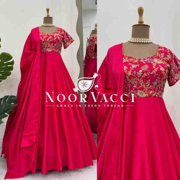 Heavy Natural Crepe Embroidered Suit Set with Matching Dupatta - Image 4