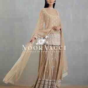 Faux Georgette Thread and Sequence Work Plazo Set with Dupatta