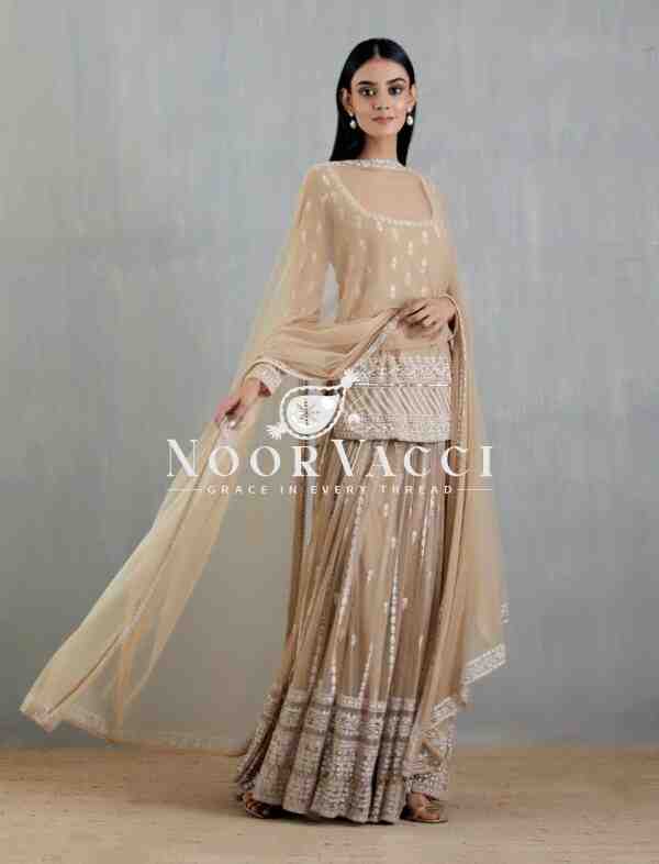 Faux Georgette Thread and Sequence Work Plazo Set with Dupatta
