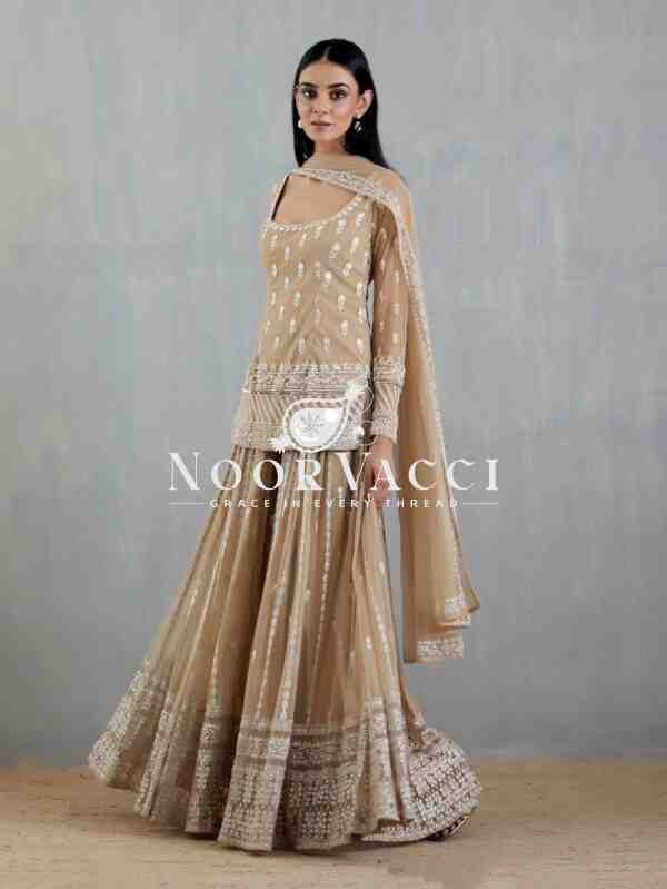 Faux Georgette Thread and Sequence Work Plazo Set with Dupatta - Image 2