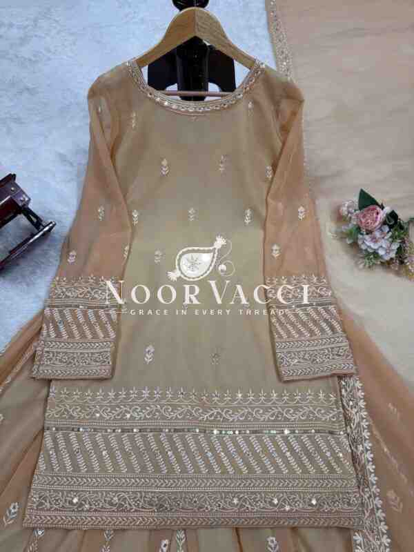 Faux Georgette Thread and Sequence Work Plazo Set with Dupatta - Image 8