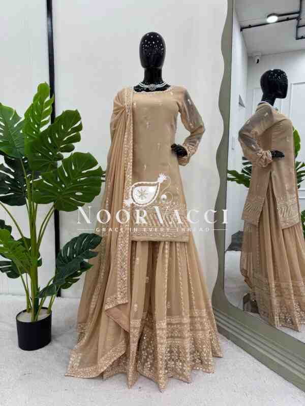 Faux Georgette Thread and Sequence Work Plazo Set with Dupatta - Image 4