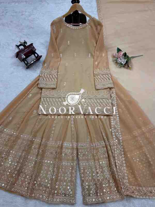 Faux Georgette Thread and Sequence Work Plazo Set with Dupatta - Image 5