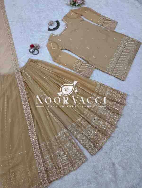 Faux Georgette Thread and Sequence Work Plazo Set with Dupatta - Image 7