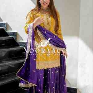 Heavy Chinon Silk Codding Sequin Sharara Set with Printed Dupatta