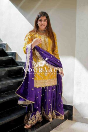 Shop Heavy Chinon Silk Codding Sequin Sharara Set with Printed Dupatta