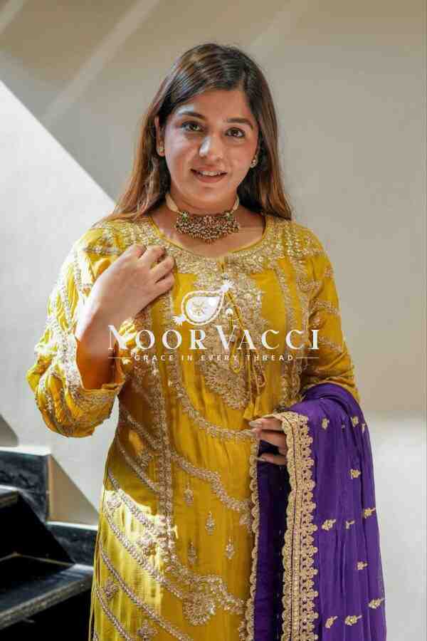 Heavy Chinon Silk Codding Sequin Sharara Set with Printed Dupatta - Image 3