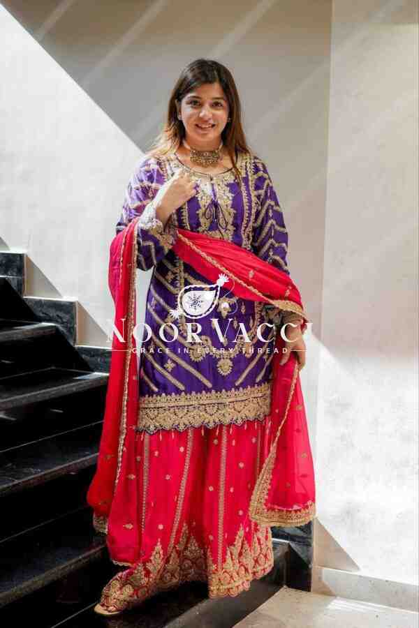 Heavy Chinon Silk Codding Sequin Sharara Set with Printed Dupatta