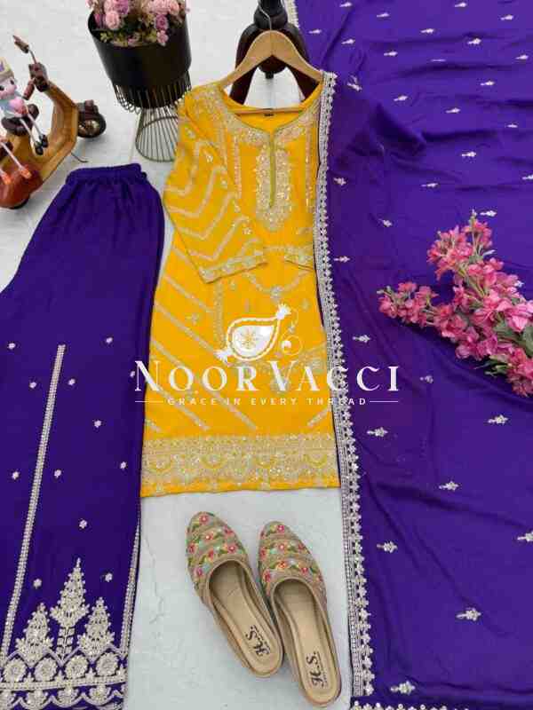 Heavy Chinon Silk Codding Sequin Sharara Set with Printed Dupatta - Image 6