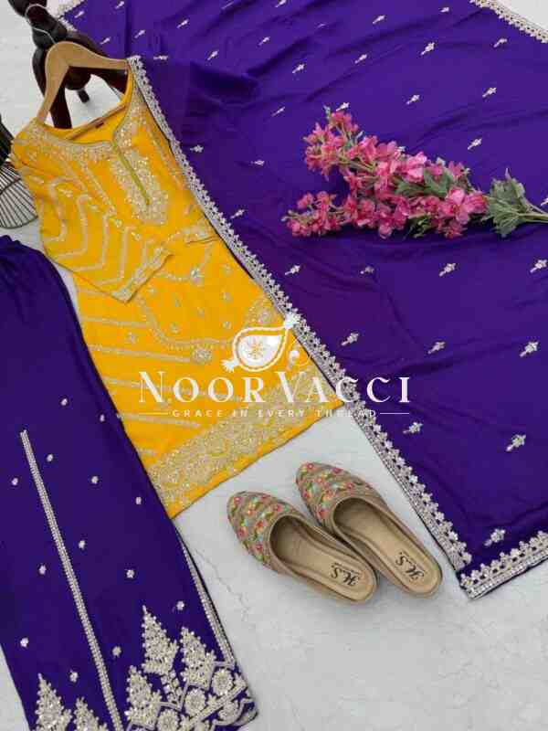 Heavy Chinon Silk Codding Sequin Sharara Set with Printed Dupatta - Image 7