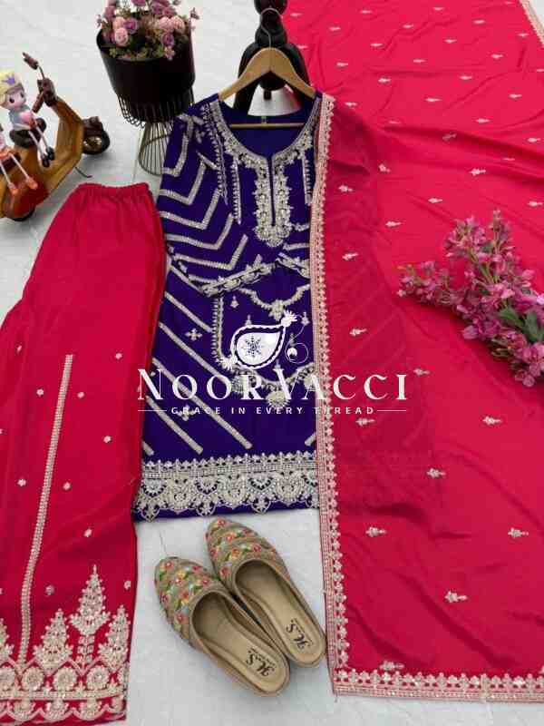 Heavy Chinon Silk Codding Sequin Sharara Set with Printed Dupatta - Image 8