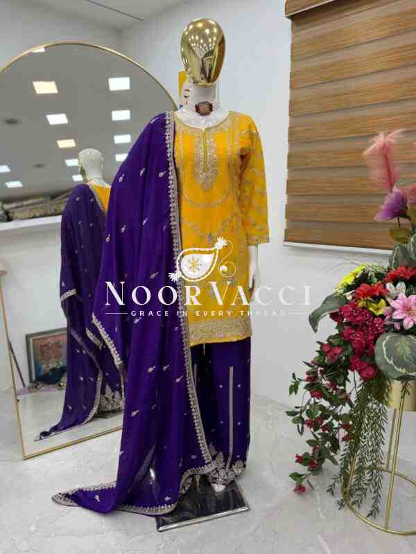 Heavy Chinon Silk Codding Sequin Sharara Set with Printed Dupatta - Image 5