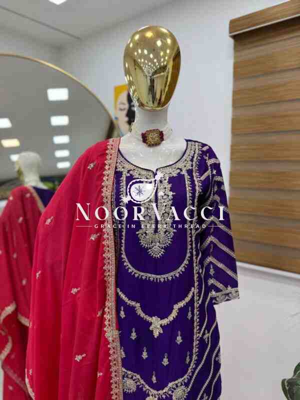 Heavy Chinon Silk Codding Sequin Sharara Set with Printed Dupatta - Image 6