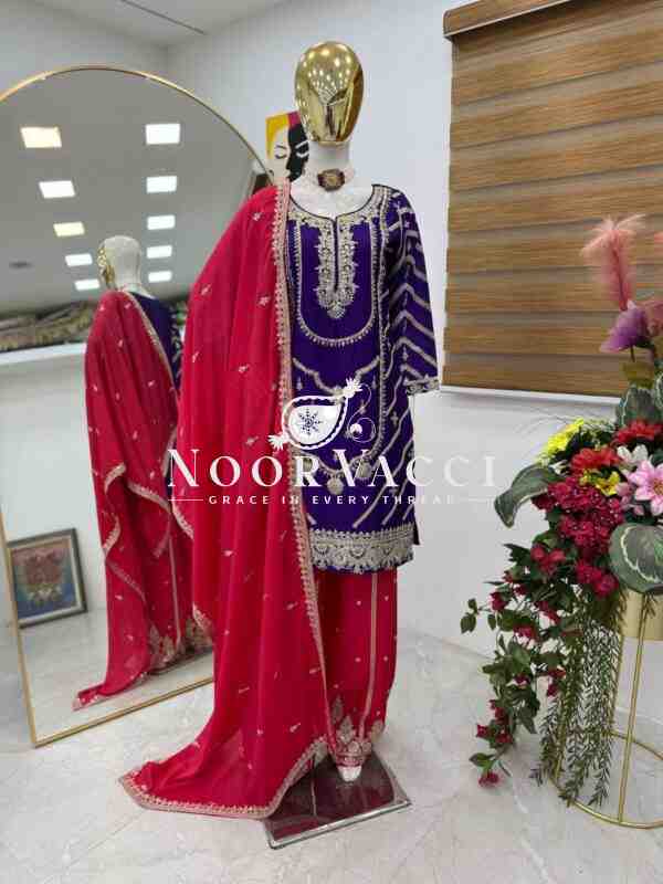 Heavy Chinon Silk Codding Sequin Sharara Set with Printed Dupatta - Image 5