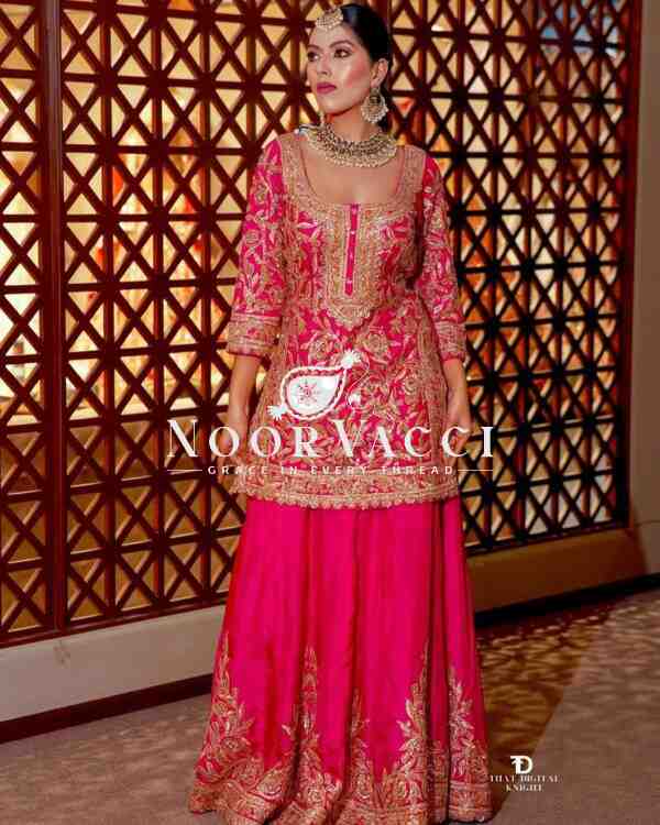 Heavy Chinon Silk Codding Sequin Embroidered Sharara Set with Printed Dupatta - Image 2