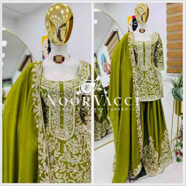 Heavy Chinon Silk Codding Sequin Embroidered Sharara Set with Printed Dupatta - Image 5