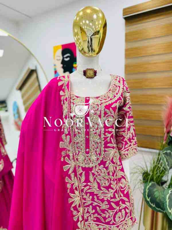 Heavy Chinon Silk Codding Sequin Embroidered Sharara Set with Printed Dupatta - Image 4