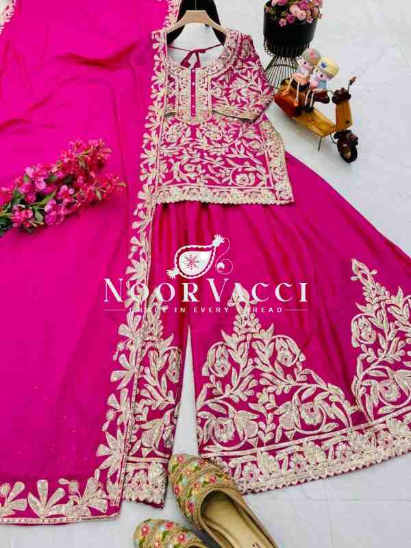 Heavy Chinon Silk Codding Sequin Embroidered Sharara Set with Printed Dupatta - Image 6