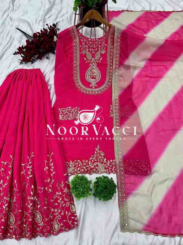 Faux Georgette Embroidered Top-Plazzo & Dupatta Set – Fully Stitched Party Wear - Image 6