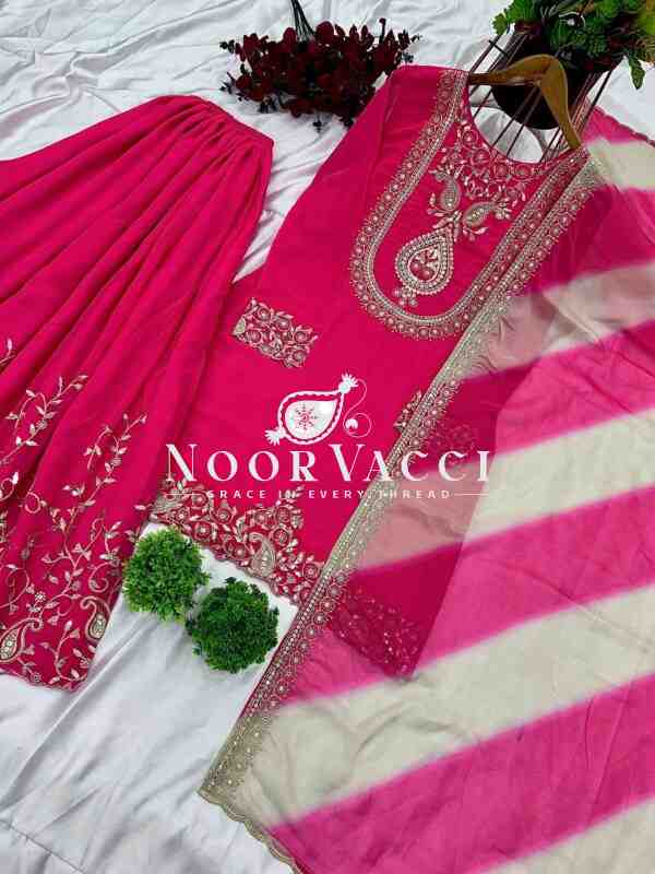 Faux Georgette Embroidered Top-Plazzo & Dupatta Set – Fully Stitched Party Wear - Image 7