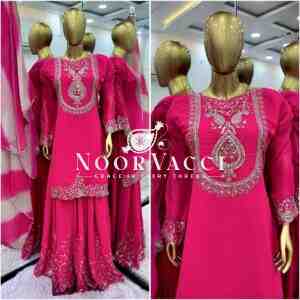 Faux Georgette Embroidered Top-Plazzo & Dupatta Set – Fully Stitched Party Wear