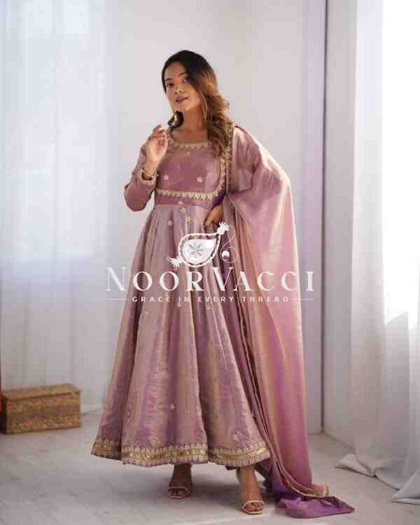 Fandy Silk Embroidered Gown Set with Dupatta and Pant - Image 5