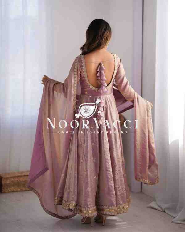 Fandy Silk Embroidered Gown Set with Dupatta and Pant - Image 4