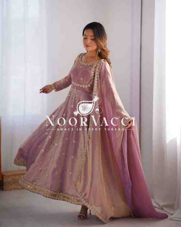 Fandy Silk Embroidered Gown Set with Dupatta and Pant
