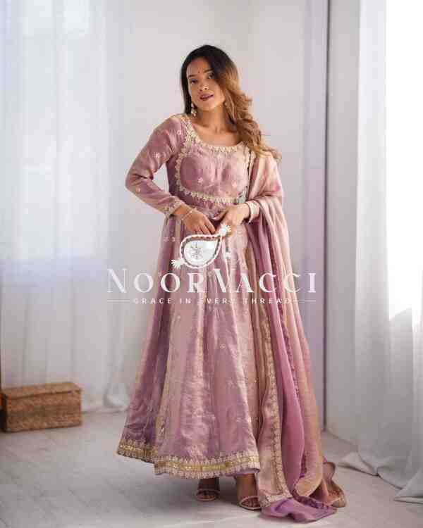 Fandy Silk Embroidered Gown Set with Dupatta and Pant - Image 2