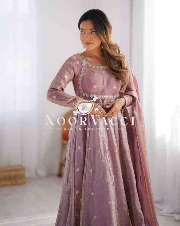 Fandy Silk Embroidered Gown Set with Dupatta and Pant - Image 3