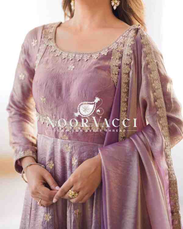 Fandy Silk Embroidered Gown Set with Dupatta and Pant - Image 6