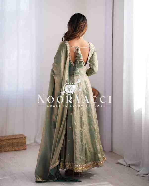 Fandy Silk Embroidered Gown Set with Dupatta and Pant - Image 4