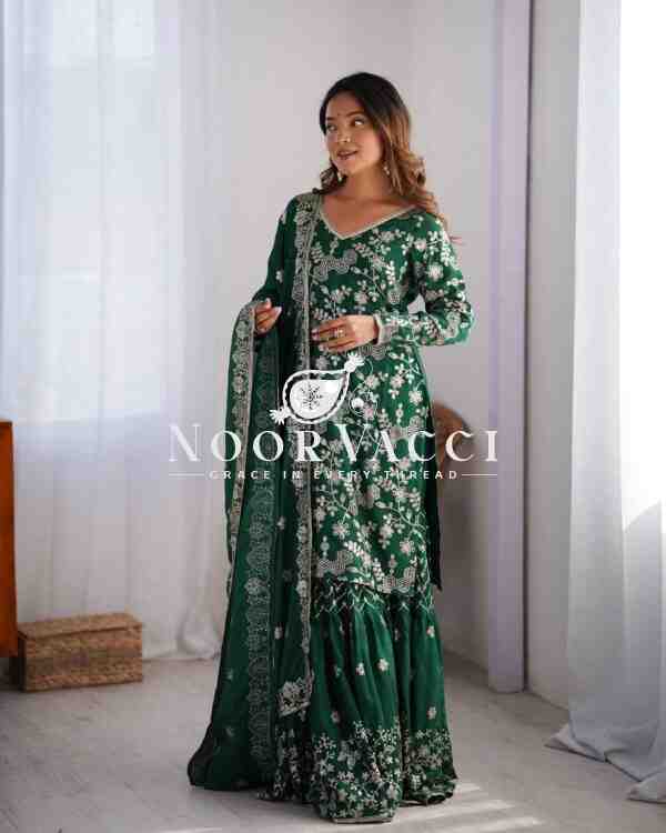 Chinon Silk Embroidered Sharara Set with Dupatta - Image 7
