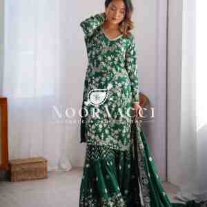 Chinon Silk Embroidered Sharara Set with Dupatta