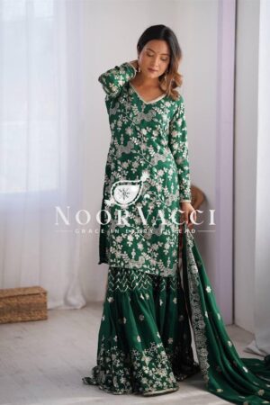 Buy Chinon Silk Embroidered Sharara Set with Dupatta