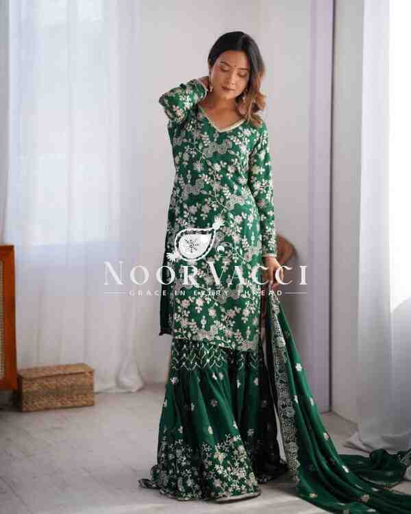 Chinon Silk Embroidered Sharara Set with Dupatta