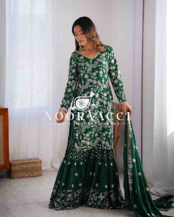 Chinon Silk Embroidered Sharara Set with Dupatta - Image 2