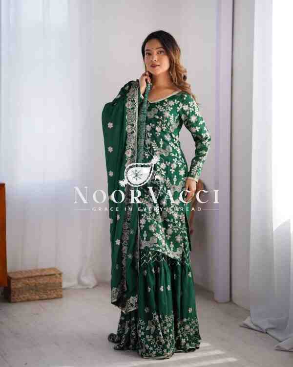 Chinon Silk Embroidered Sharara Set with Dupatta - Image 4