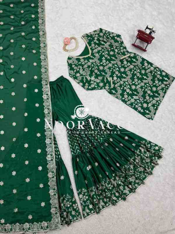 Chinon Silk Embroidered Sharara Set with Dupatta - Image 8