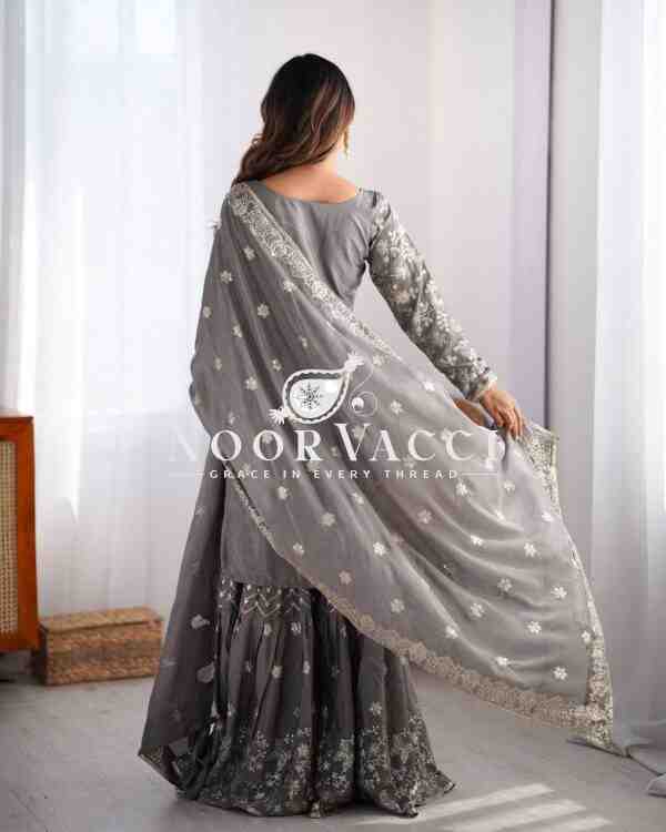 Chinon Silk Embroidered Sharara Set with Dupatta - Image 4