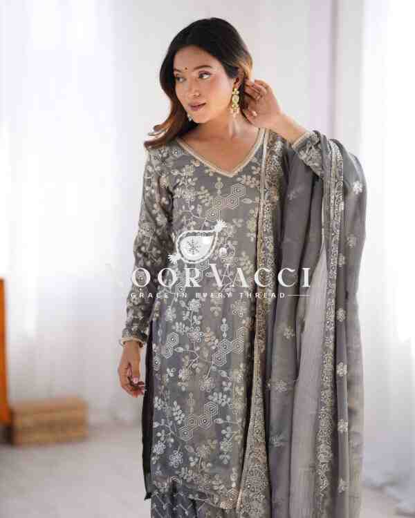Chinon Silk Embroidered Sharara Set with Dupatta - Image 5