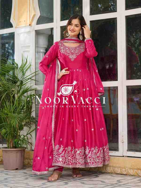 American Silk Embroidered Gown Set with Dupatta