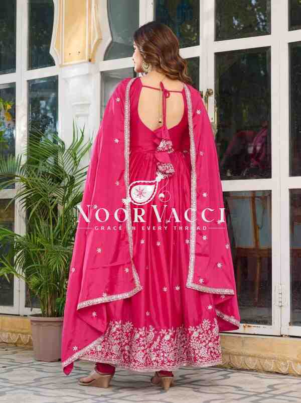 American Silk Embroidered Gown Set with Dupatta - Image 3
