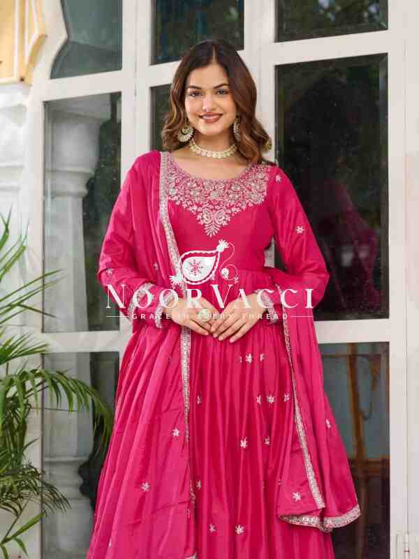 American Silk Embroidered Gown Set with Dupatta - Image 2