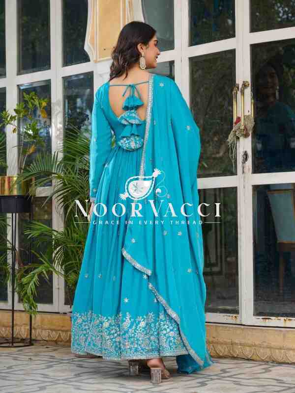 American Silk Embroidered Gown Set with Dupatta - Image 4