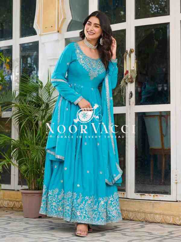 American Silk Embroidered Gown Set with Dupatta - Image 3