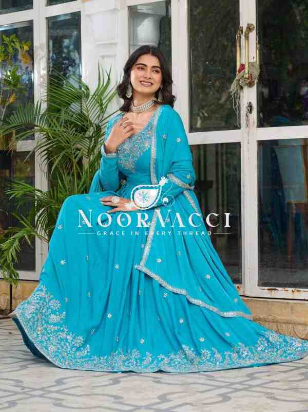 American Silk Embroidered Gown Set with Dupatta - Image 2