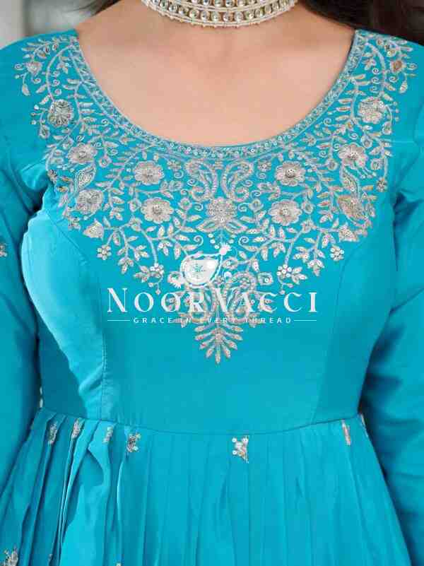 American Silk Embroidered Gown Set with Dupatta - Image 5