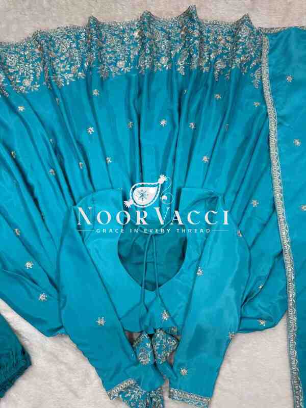 American Silk Embroidered Gown Set with Dupatta - Image 8