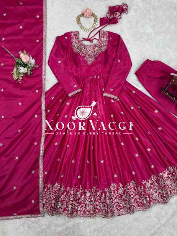 American Silk Embroidered Gown Set with Dupatta - Image 5